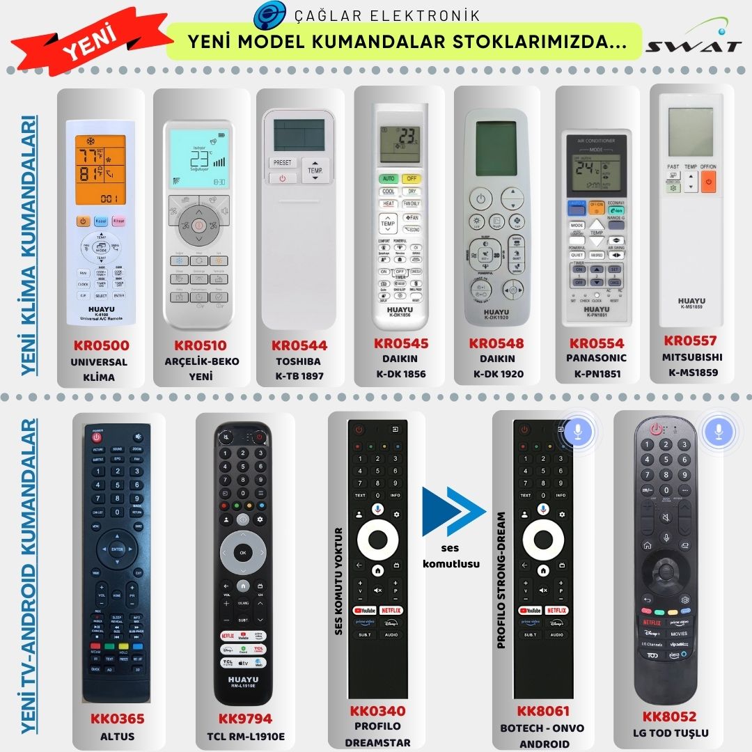 10 NİSAN YENİ GELEN KUMANDA MODELLERİMİZ...