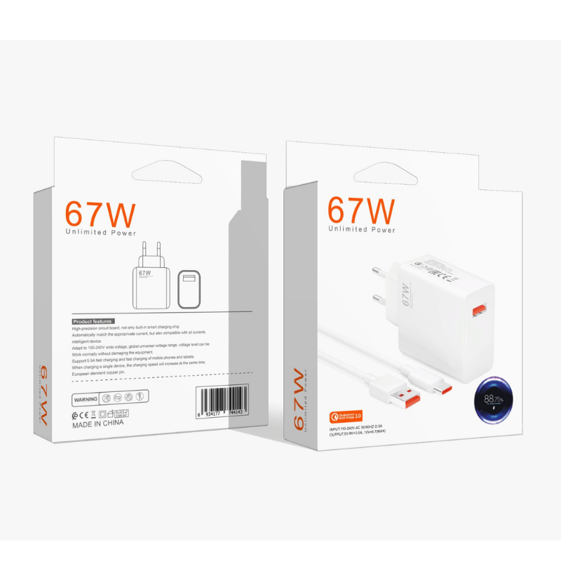 ŞARJ KABLOSU+ADAPTÖR 67W USB BAŞLIK+USB-C KABLO 1m