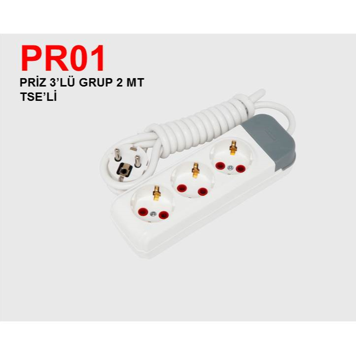 PRIZ 3'LU GRUP 2m (ÇOCUK KORUMALI VE DUVAR ASKI APARATLI)