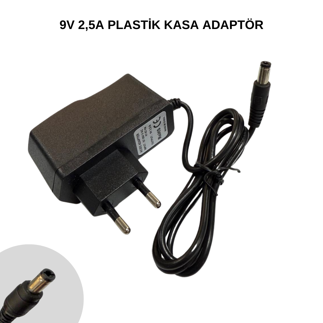 9 V 2,5A   AC/DC ADAPTÖR-PLASTİK KASA  5,5*2,5