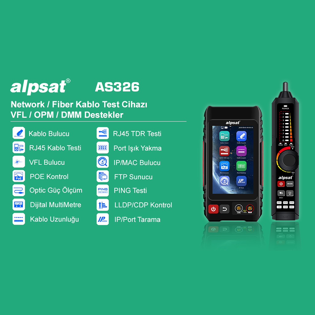 RJ45 AĞ KABLOSU VE FİBER OPTİK KABLO TEST CİHAZI AS 326