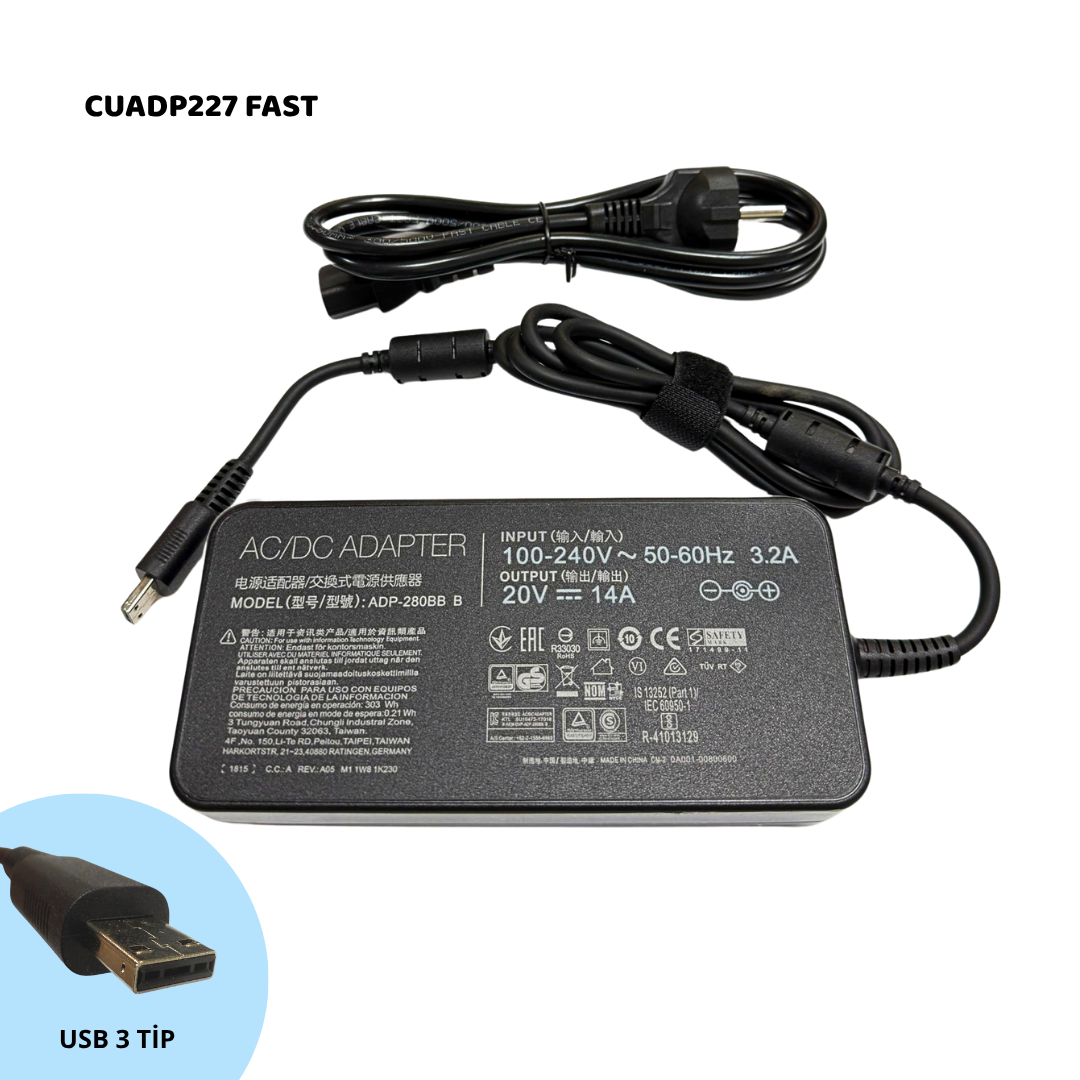 20V 14A ADAPTÖR MSI 280W USB-3 TİP TYPE-C MSI  CUADP227